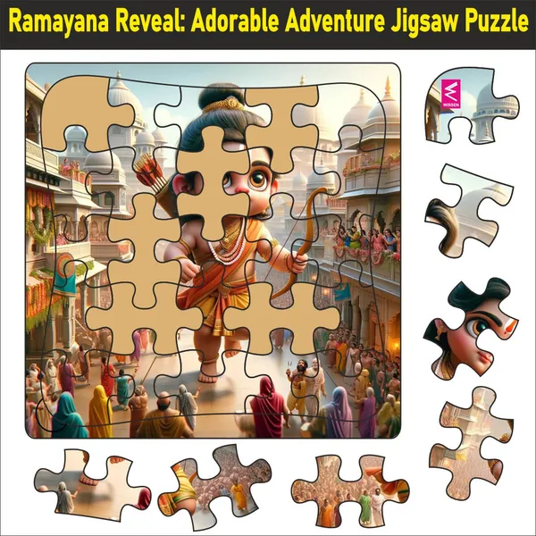Wooden_Jigsaw_Puzzle_"Ramayana_Reveal:_Adorable_Adventure_Jigsaw_Puzzle"-__9*9_inch-_4_years_above