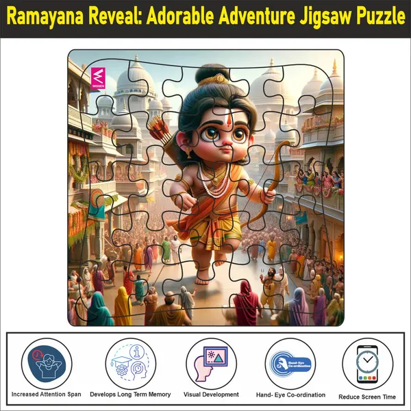 Wooden_Jigsaw_Puzzle_"Ramayana_Reveal:_Adorable_Adventure_Jigsaw_Puzzle"-__9*9_inch-_4_years_above