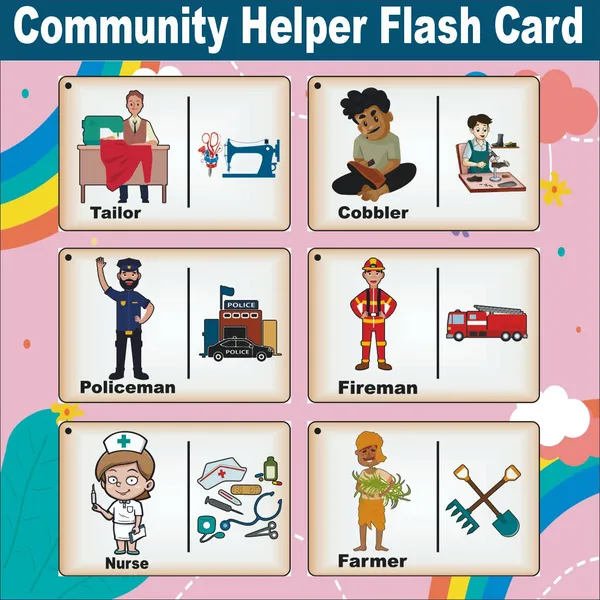 Wooden_(MDF)_Community_helpers_Learning_Flash_card_with_lacing_thread.