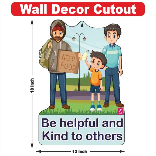 Wooden(MDF)_Wall_Decor_Cutout_for_kids-_Be_helpful_and_kind_to_others_-Learning_through_Fun_design_-_12*18_inch