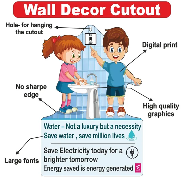 Wooden(MDF)_Wall_Decor_Cutout_for_kids-_Save_water,_save_electricity_-Learning_through_Fun_design_-_12*18_inch