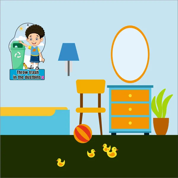 Wooden(MDF)_Wall_Decor_Cutout_for_kids-_Throw_Trash_in_Dustbin_-Learning_through_Fun_design_-_12*18_inch