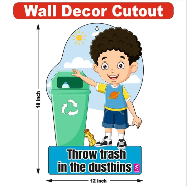 Wooden(MDF)_Wall_Decor_Cutout_for_kids-_Throw_Trash_in_Dustbin_-Learning_through_Fun_design_-_12*18_inch