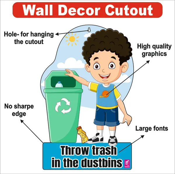 Wooden(MDF)_Wall_Decor_Cutout_for_kids-_Throw_Trash_in_Dustbin_-Learning_through_Fun_design_-_12*18_inch