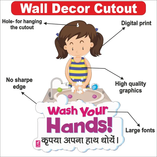 Wooden(MDF)_Wall_Decor_Cutout_for_kids-Wash_your_hand-Learning_through_Fun_design_-_12*18_inch