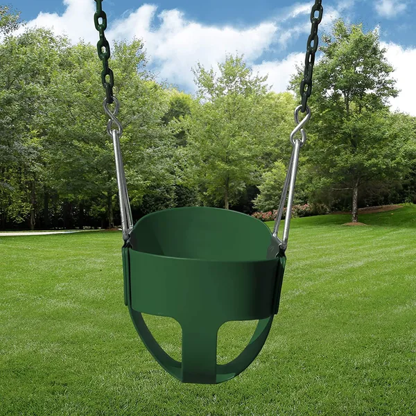Reznor_Heavy_Duty_High_Back_Full_Bucket_Toddler_Swing_Seat_With_60_Inch_Coated_Swing_Chains_And_Carabiners_For_Easy_Install_Fully_Assembled_Green