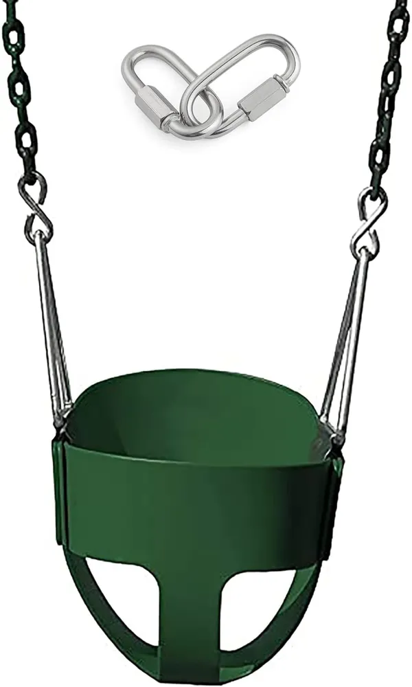 Reznor_Heavy_Duty_High_Back_Full_Bucket_Toddler_Swing_Seat_With_60_Inch_Coated_Swing_Chains_And_Carabiners_For_Easy_Install_Fully_Assembled_Green