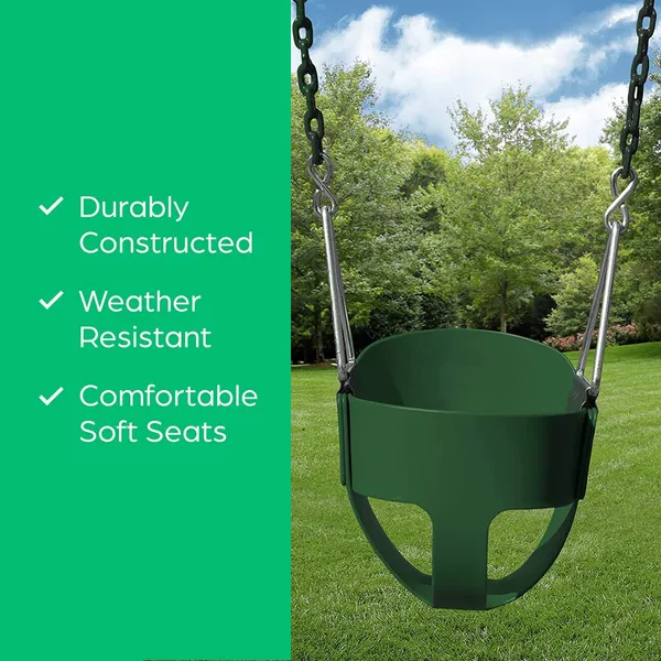 Reznor_Heavy_Duty_High_Back_Full_Bucket_Toddler_Swing_Seat_With_60_Inch_Coated_Swing_Chains_And_Carabiners_For_Easy_Install_Fully_Assembled_Green