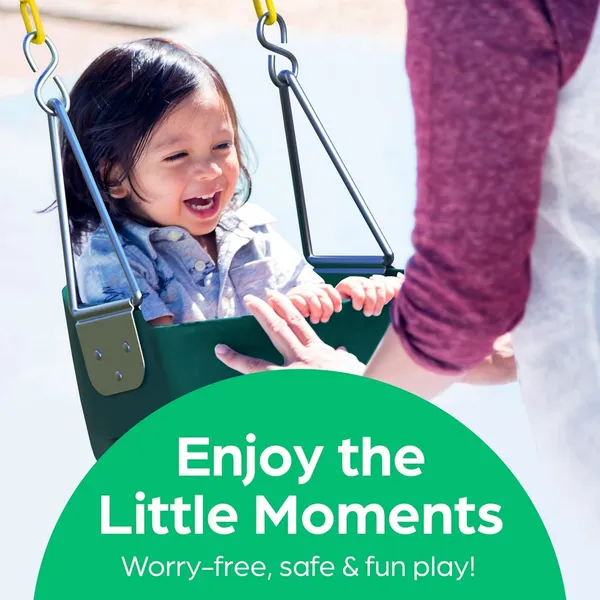 Reznor_Heavy_Duty_High_Back_Full_Bucket_Toddler_Swing_Seat_With_60_Inch_Coated_Swing_Chains_And_Carabiners_For_Easy_Install_Fully_Assembled_Green