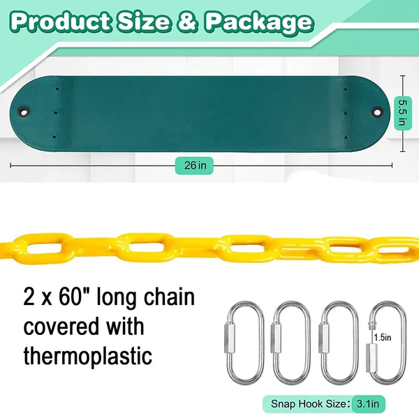 Reznor_Flexible_Swing_Seat_Set_For_Kids_Outdoor_Park_Garden_Tree_Backyard_With_60_Plastic_Coated_Chain_Weight_Support_Upto_150kg,_Green