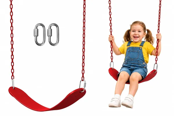Reznor_Flexible_Swing_Seat_Set_For_Kids_Outdoor_Park_Garden_Tree_Backyard_With_60_Plastic_Coated_Chain_Weight_Support_Upto_150kg,_Red