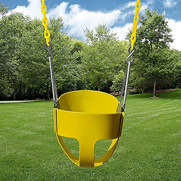 Reznor_Heavy_Duty_High_Back_Full_Bucket_Toddler_Swing_Seat_With_60_Inch_Coated_Swing_Chains_And_Carabiners_For_Easy_Install_Fully_Assembled_Yellow