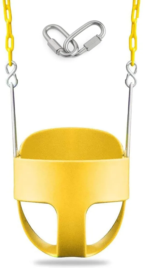 Reznor_Heavy_Duty_High_Back_Full_Bucket_Toddler_Swing_Seat_With_60_Inch_Coated_Swing_Chains_And_Carabiners_For_Easy_Install_Fully_Assembled_Yellow