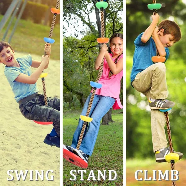 Reznor_Plastic_Platforms_Disc_Tree_Swing_Seat_And_Climbing_Knot_Rope_With_Carabiner_Hook_For_Kids_Outdoor_Playground_Set,_Multicolour