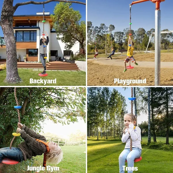 Reznor_Plastic_Platforms_Disc_Tree_Swing_Seat_And_Climbing_Knot_Rope_With_Carabiner_Hook_For_Kids_Outdoor_Playground_Set,_Multicolour