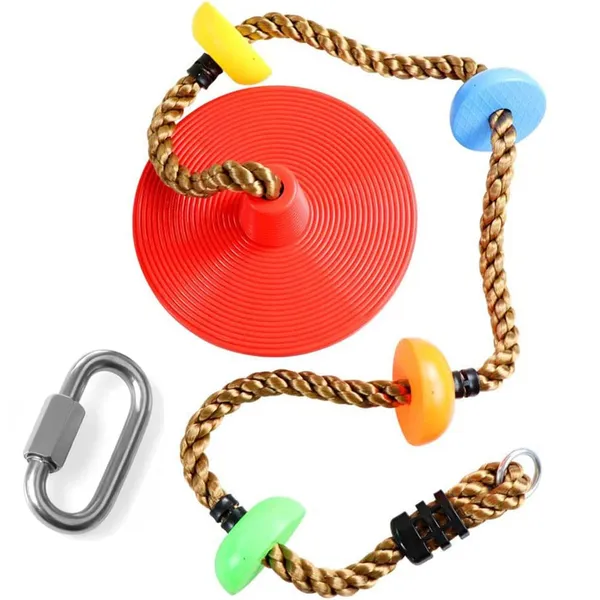 Reznor_Plastic_Platforms_Disc_Tree_Swing_Seat_And_Climbing_Knot_Rope_With_Carabiner_Hook_For_Kids_Outdoor_Playground_Set,_Multicolour