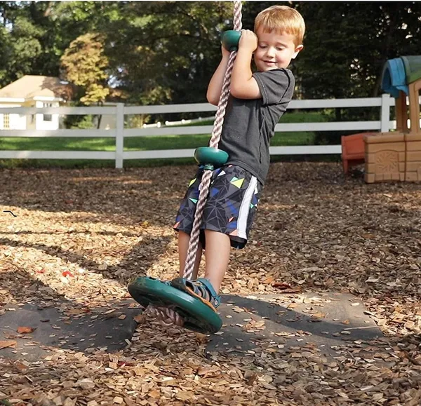 Reznor_Plastic_Platforms_Disc_Tree_Swing_Seat_And_Climbing_Knot_Rope_With_Carabiner_Hook_For_Kids_Outdoor_Playground_Set,_Green
