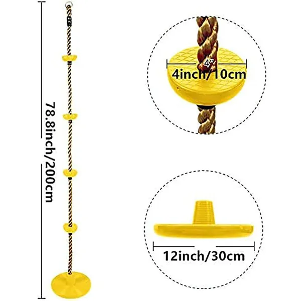 Reznor_Plastic_Platforms_Disc_Tree_Swing_Seat_And_Climbing_Knot_Rope_With_Carabiner_Hook_For_Kids_Outdoor_Playground_Set,_Yellow