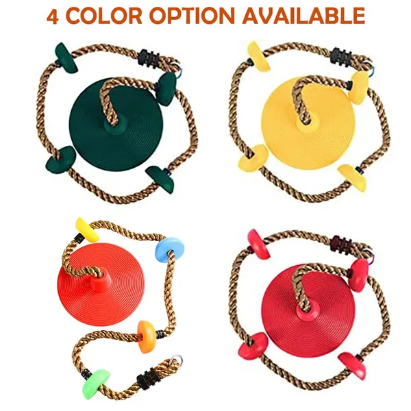 Reznor_Plastic_Platforms_Disc_Tree_Swing_Seat_And_Climbing_Knot_Rope_With_Carabiner_Hook_For_Kids_Outdoor_Playground_Set,_Red