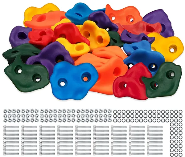 Reznor_Multisize_Large_Rock_Climbing_Holds_Play_Set_For_Kids_Adult_Wall_Climbing_Stone_For_Diy_Children_Playground_Wall_Wood_Block_Pack_Of_36