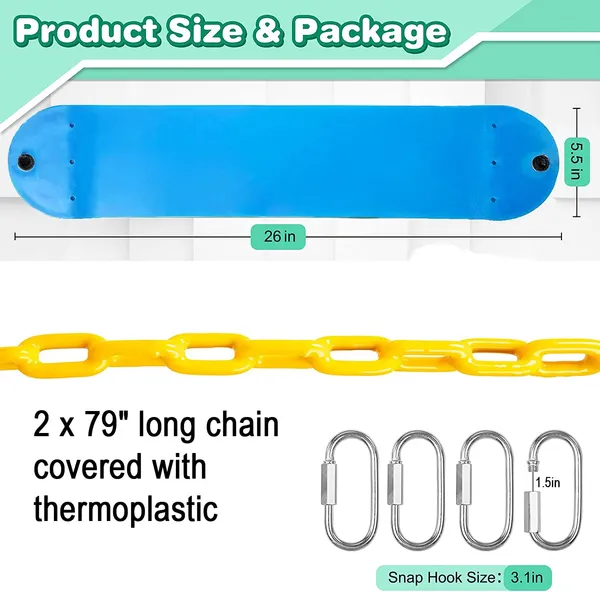 Reznor_Flexible_Swing_Seat_Set_For_Kids_Outdoor_Park_Garden_Tree_Backyard_With_2_Meter_Plastic_Coated_Chain_Blue/Yellow