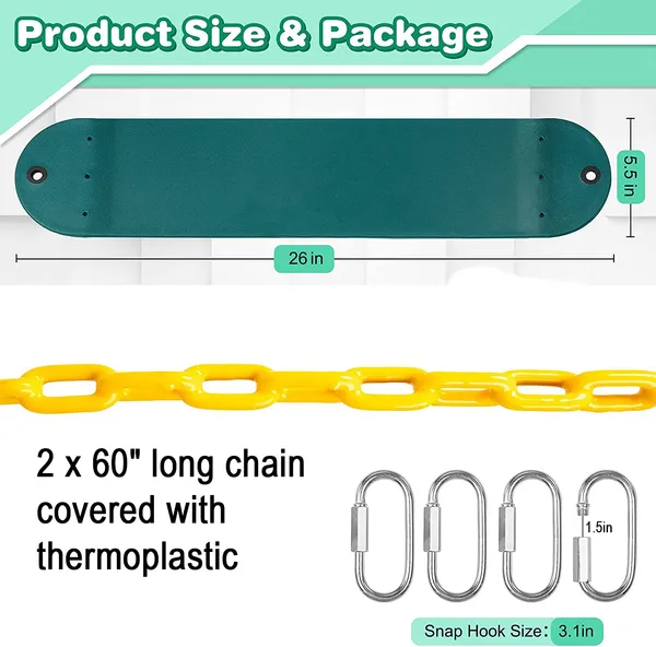 Reznor_Flexible_Swing_Seat_Set_For_Kids_Outdoor_Park_Garden_Tree_Backyard_With_60_Plastic_Coated_Chain_Weight_Support_Upto_150kg,_Green/Yellow