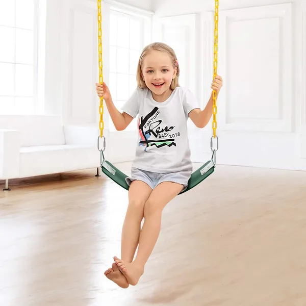 Reznor_Heavy_Duty_Flexible_Swing_Seat_With_Metal_Triangle_Ring_2_Meter_Anti_Rust_Chain_Set_For_Kids_Playground_Jungle_Gym,_Green/Yellow