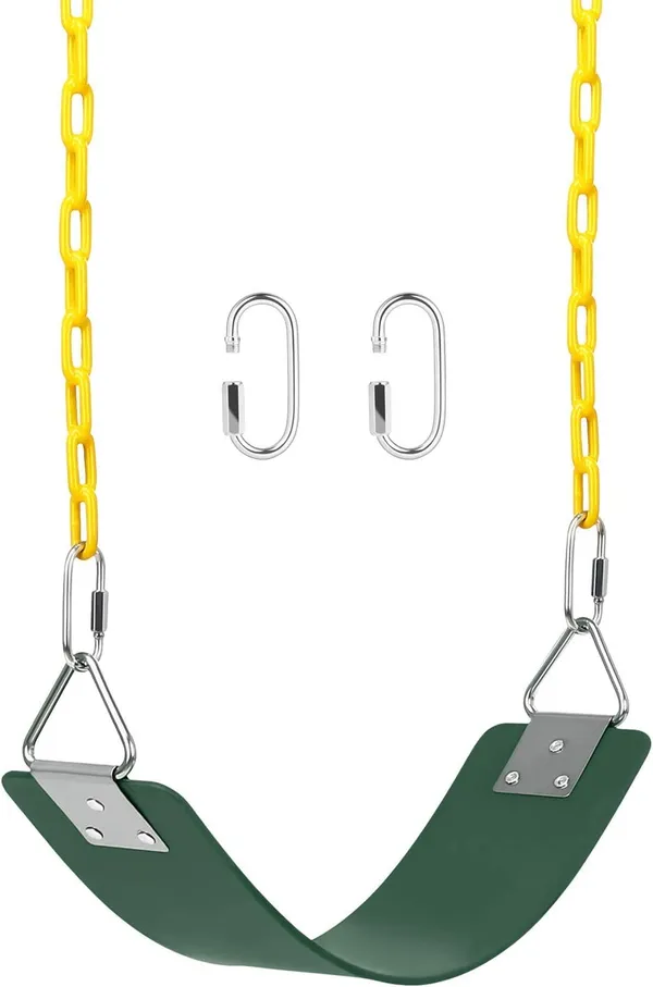 Reznor_Heavy_Duty_Flexible_Swing_Seat_With_Metal_Triangle_Ring_2_Meter_Anti_Rust_Chain_Set_For_Kids_Playground_Jungle_Gym,_Green/Yellow