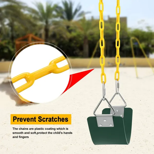 Reznor_Heavy_Duty_Flexible_Swing_Seat_With_Metal_Triangle_Ring_2_Meter_Anti_Rust_Chain_Set_For_Kids_Playground_Jungle_Gym,_Green/Yellow