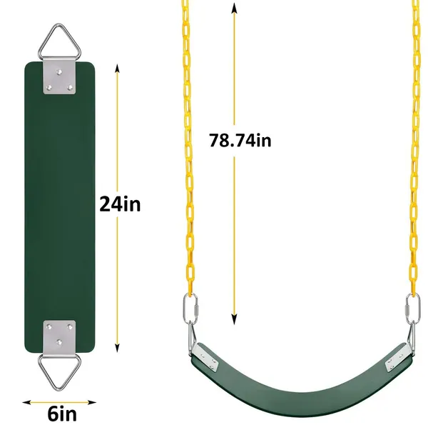Reznor_Heavy_Duty_Flexible_Swing_Seat_With_Metal_Triangle_Ring_2_Meter_Anti_Rust_Chain_Set_For_Kids_Playground_Jungle_Gym,_Green/Yellow