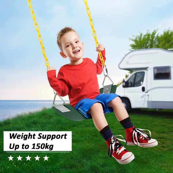 Reznor_Heavy_Duty_Flexible_Swing_Seat_With_Metal_Triangle_Ring_2_Meter_Anti_Rust_Chain_Set_For_Kids_Playground_Jungle_Gym,_Green/Yellow