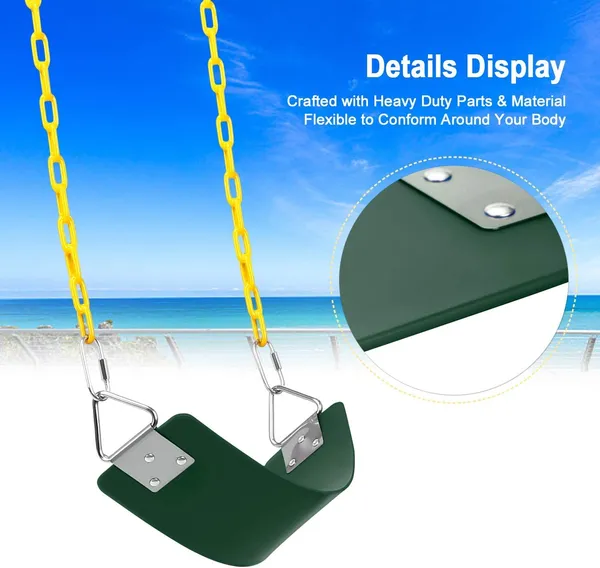 Reznor_Heavy_Duty_Flexible_Swing_Seat_With_Metal_Triangle_Ring_2_Meter_Anti_Rust_Chain_Set_For_Kids_Playground_Jungle_Gym,_Green/Yellow