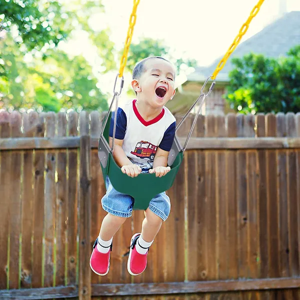 Reznor_Heavy_Duty_High_Back_Full_Bucket_Toddler_Swing_Seat_With_60_Inch_Coated_Swing_Chains_And_Carabiners_For_Easy_Install_Fully_Assembled,_Green/Yellow
