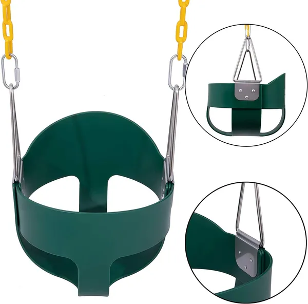 Reznor_Heavy_Duty_High_Back_Full_Bucket_Toddler_Swing_Seat_With_60_Inch_Coated_Swing_Chains_And_Carabiners_For_Easy_Install_Fully_Assembled,_Green/Yellow