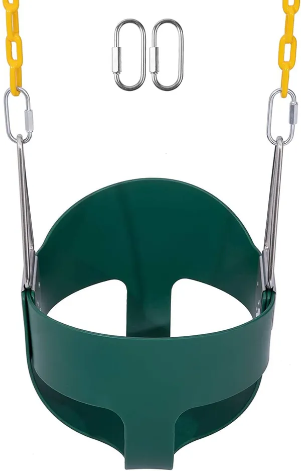 Reznor_Heavy_Duty_High_Back_Full_Bucket_Toddler_Swing_Seat_With_60_Inch_Coated_Swing_Chains_And_Carabiners_For_Easy_Install_Fully_Assembled,_Green/Yellow