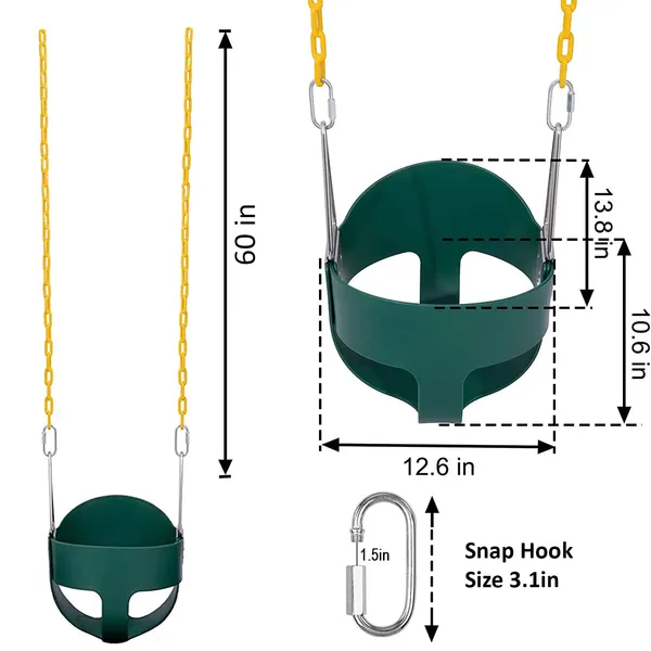 Reznor_Heavy_Duty_High_Back_Full_Bucket_Toddler_Swing_Seat_With_60_Inch_Coated_Swing_Chains_And_Carabiners_For_Easy_Install_Fully_Assembled,_Green/Yellow