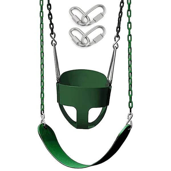 Reznor_High_Back_Full_Swings_Seats_Bucket_Swing_Heavy_Duty_With_2_Meter_Chain_Playground_Swing_Set_Accessories_Replacement_4_Oval_Shape_Stainless_Steel_Screw_Link_Snap_Hooks_For_Kids_Adults_Green