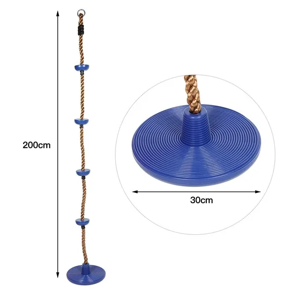 Reznor_Plastic_Platforms_Disc_Tree_Swing_Seat_And_Climbing_Knot_Rope_With_Carabiner_Hook_For_Kids_Outdoor_Playground_Set,_Blue