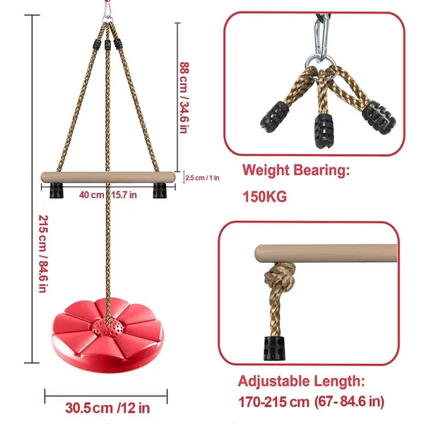 Reznor_Disc_Swing_For_Kids_Swing_Set_Accessories_7ft_Height_Adjustable_Gym_Monkey_Bars_Tree_Swing_For_Backyard_Red