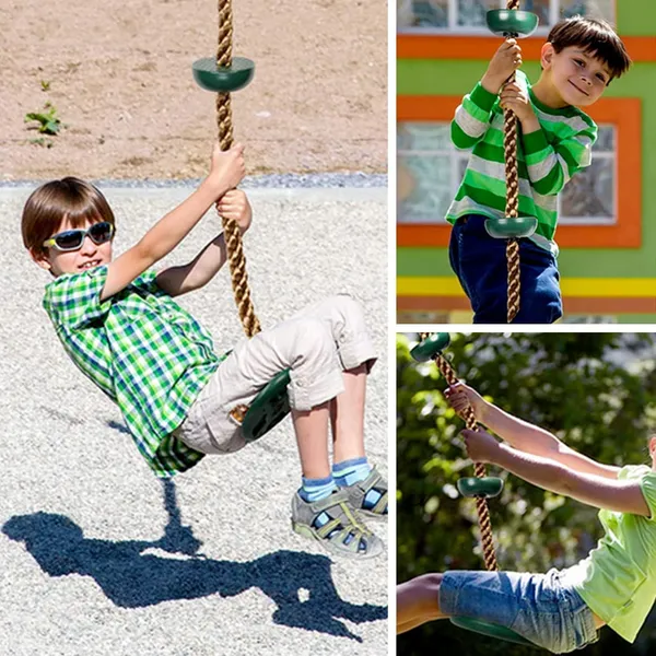 Reznor_Plastic_Platforms_Disc_Tree_Swing_Seat_And_Climbing_Knot_Rope_With_Carabiner_Hook_For_Kids_Outdoor_Playground_Set,_Parrot_Green