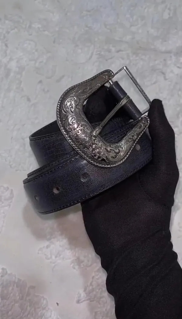 Black_Grain_Leather_Western_Silver_Buckle_Belt_For_Unisex