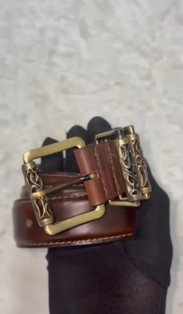 Brown_Grain_Leather_Antique_Gold_Buckle_Belt_For_Unisex
