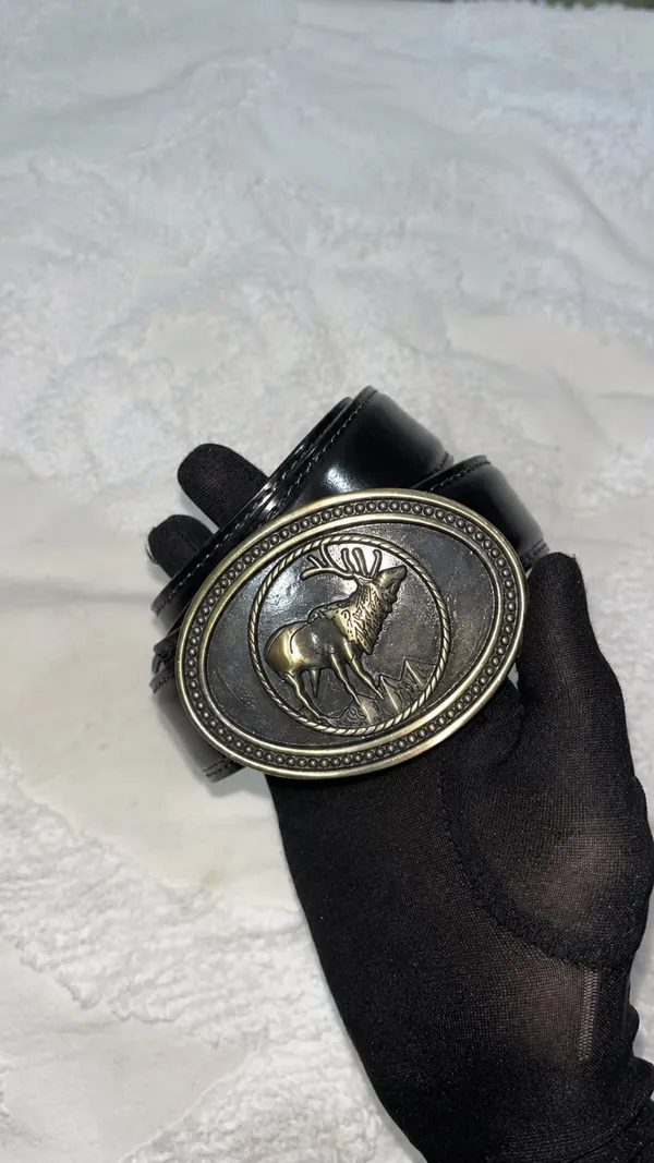 Black_Grain_Leather_Deer_Buckle_Western_Belt_For_Unisex