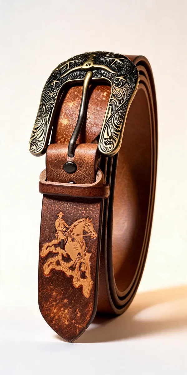 Tan_Grain_Leather_Western_Cow_Embossed_Belt_For_Unisex