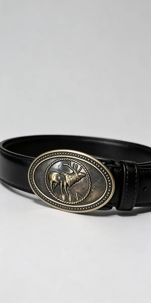 Black_Grain_Leather_Deer_Buckle_Western_Belt_For_Unisex