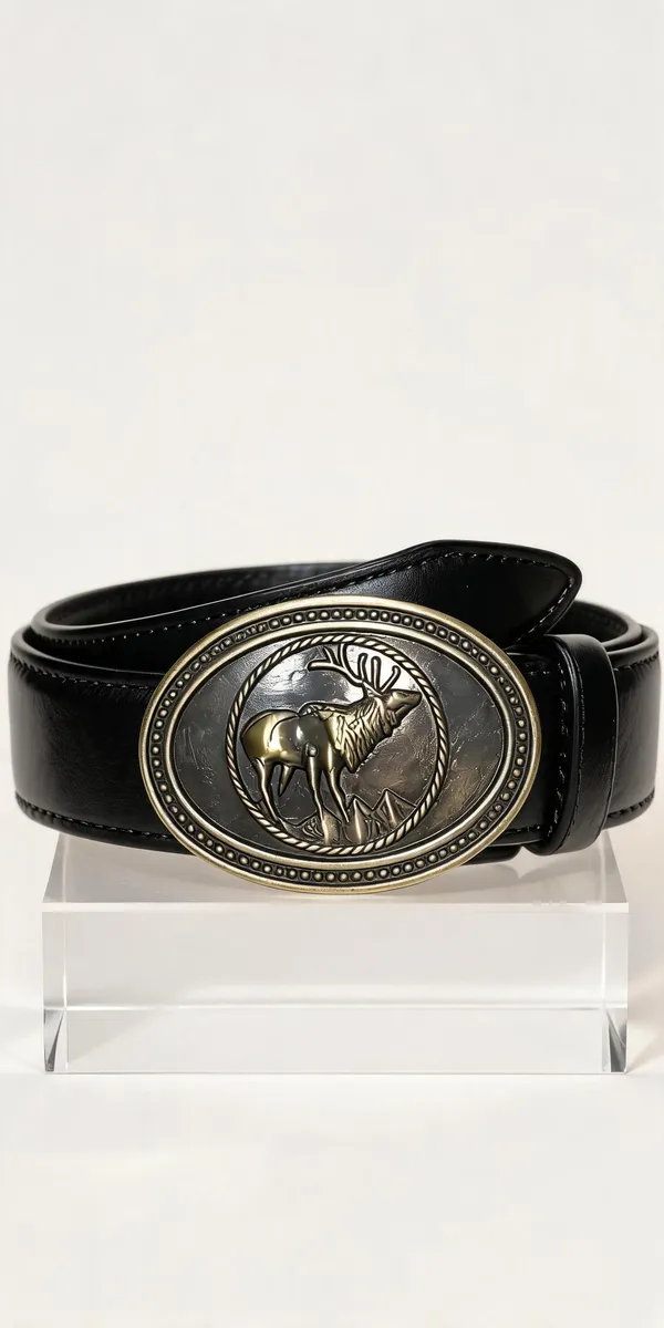 Black_Grain_Leather_Deer_Buckle_Western_Belt_For_Unisex