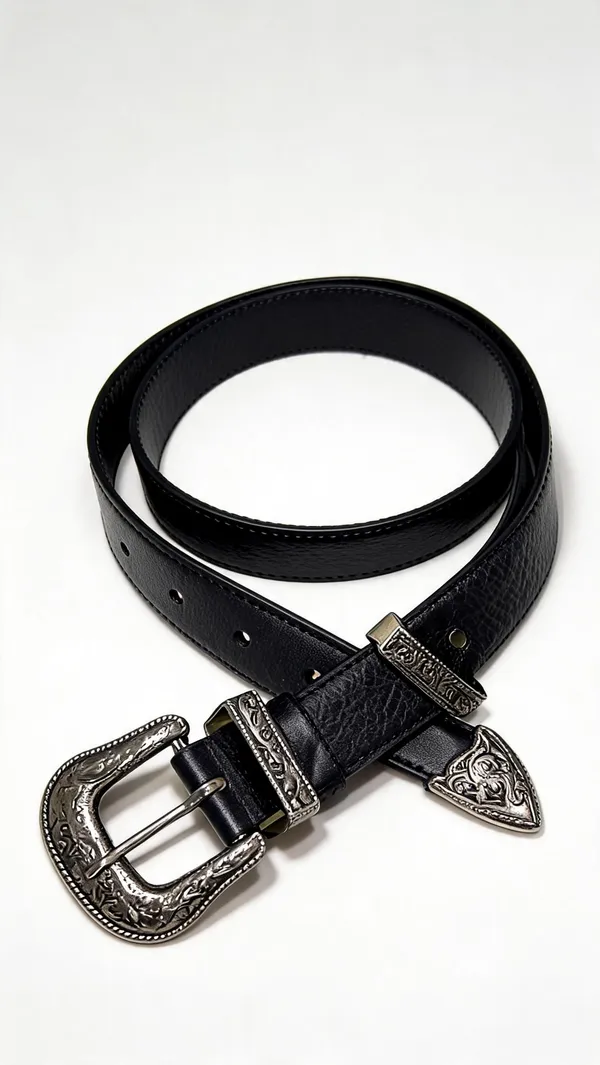 Black_Grain_Leather_Western_Silver_Buckle_Belt_For_Unisex
