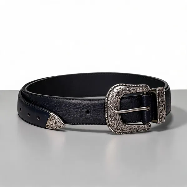 Black_Grain_Leather_Western_Silver_Buckle_Belt_For_Unisex