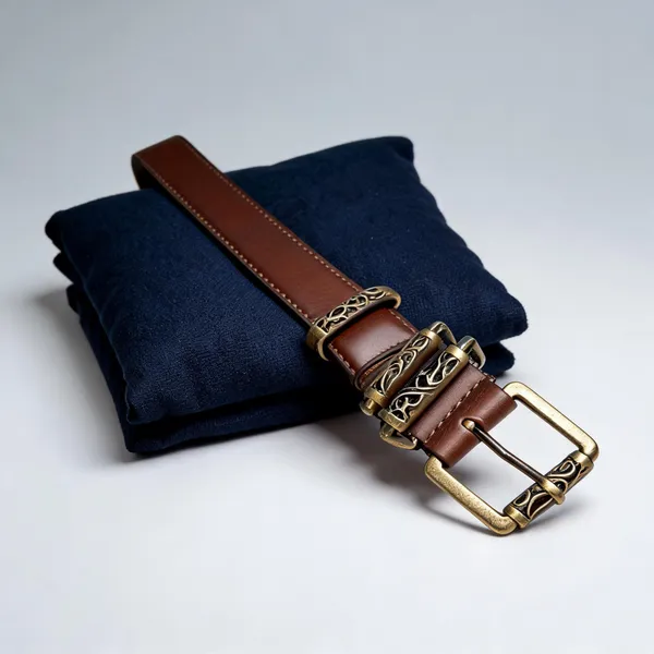 Brown_Grain_Leather_Antique_Gold_Buckle_Belt_For_Unisex