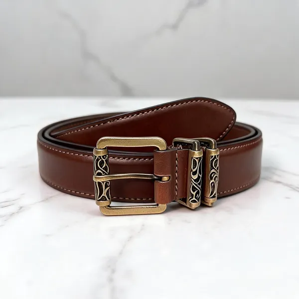Brown_Grain_Leather_Antique_Gold_Buckle_Belt_For_Unisex